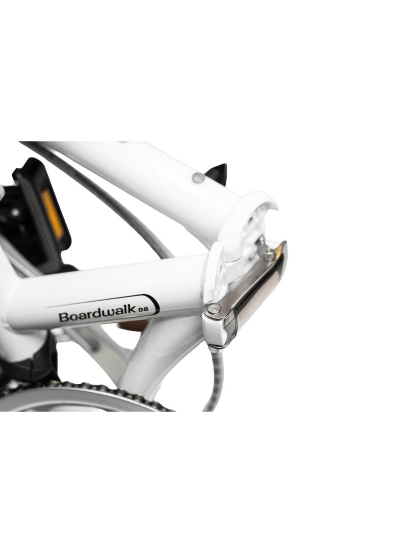 Dahon Boardwalk D8 20" White Folding Bike | 8-Speed Shimano Drivetrain, 4130 Cro-Mo Steel Frame | 20" Wheels, V-Brakes, 12.3kg Weight - Image 4